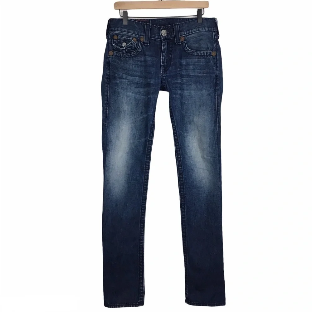 TRUE RELIGION Skinny Jeans Rainbow Ricky Slim 24859SO Dark Wash Denim Size 29